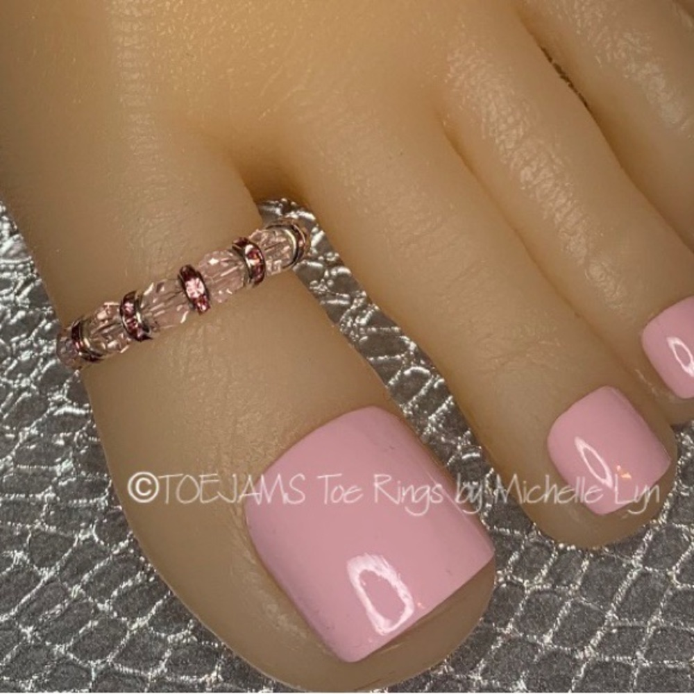 TOE RING Pink Crystal/Silver Plated Elastic Stretch Beaded Big Toe Ring - Picture 1 of 1